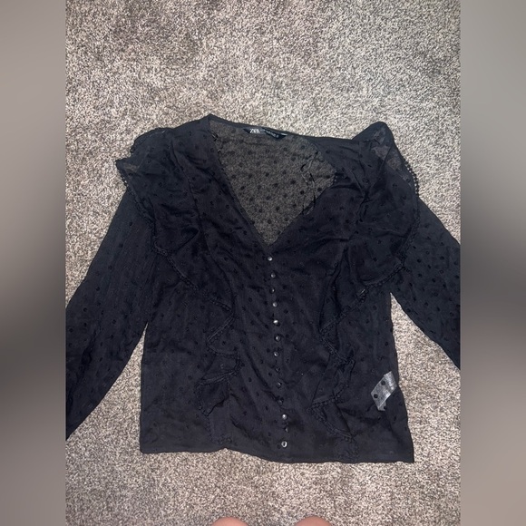 Zara Sheer Dotted Long Sleeve Blouse Size extra small - Picture 3 of 9